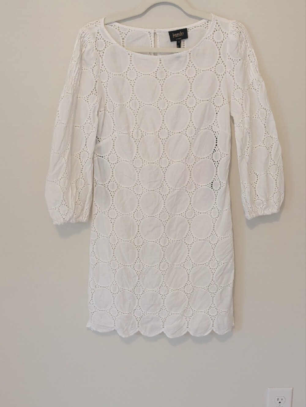 Deal! Laundry By Shelli Segal White Eyelet Long Sleeve Dress- Size 6